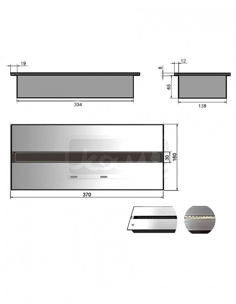 Palnik Linia 370x160 Inox (37 x 16 x 7,3 cm) Biopalenisko Kami