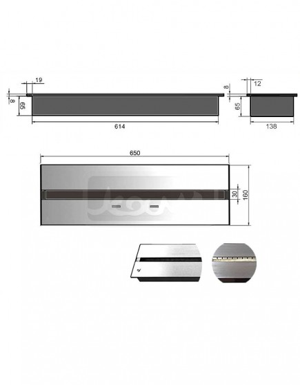 Palnik Linia 650x160 Inox (65 x 16 x 7,3 cm) Biopalenisko Kami