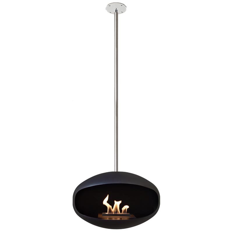 Biokominek Aeris Hanging Black with Stainless Steel Cocoon Fires