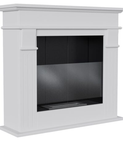 Biokominek August P biały z szybą Kratki