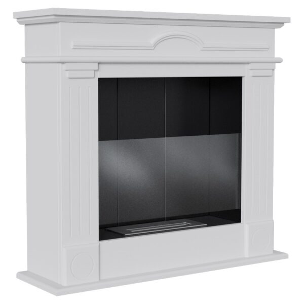 Biokominek December P Biały z szybą Kratki