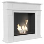 Biokominek November Biały z szybą Kratki