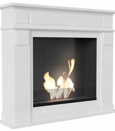 Biokominek November Biały z szybą Kratki