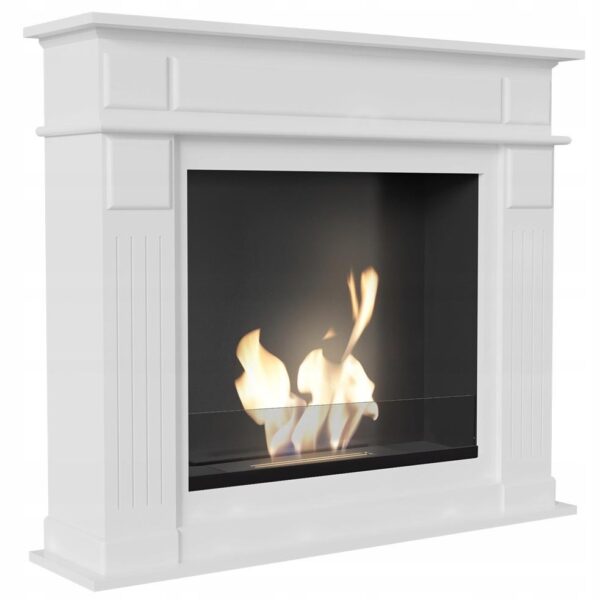 Biokominek November Biały z szybą Kratki