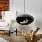 Biokominek Aeris Hanging Angled Black with Stainless Steel Cocoon Fires