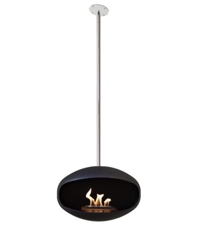 Biokominek Aeris Hanging Angled Black with Stainless Steel Cocoon Fires