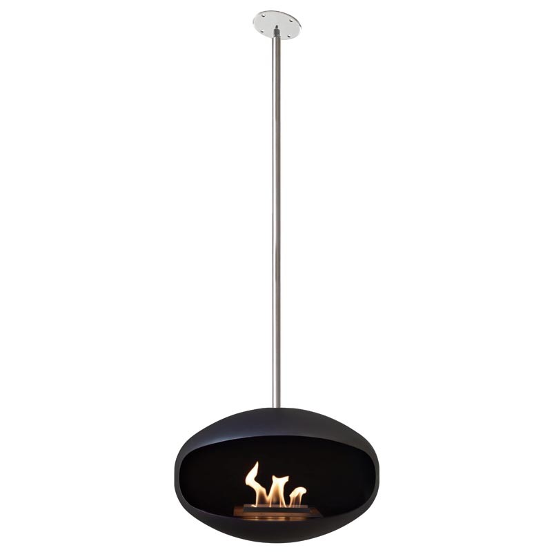 Biokominek Aeris Hanging Angled Black with Stainless Steel Cocoon Fires Biokominek Aeris Hanging Angled Black with Stainless Steel Cocoon Fires