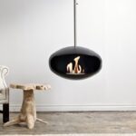 Biokominek Aeris Hanging Angled Black with Stainless Steel Cocoon Fires