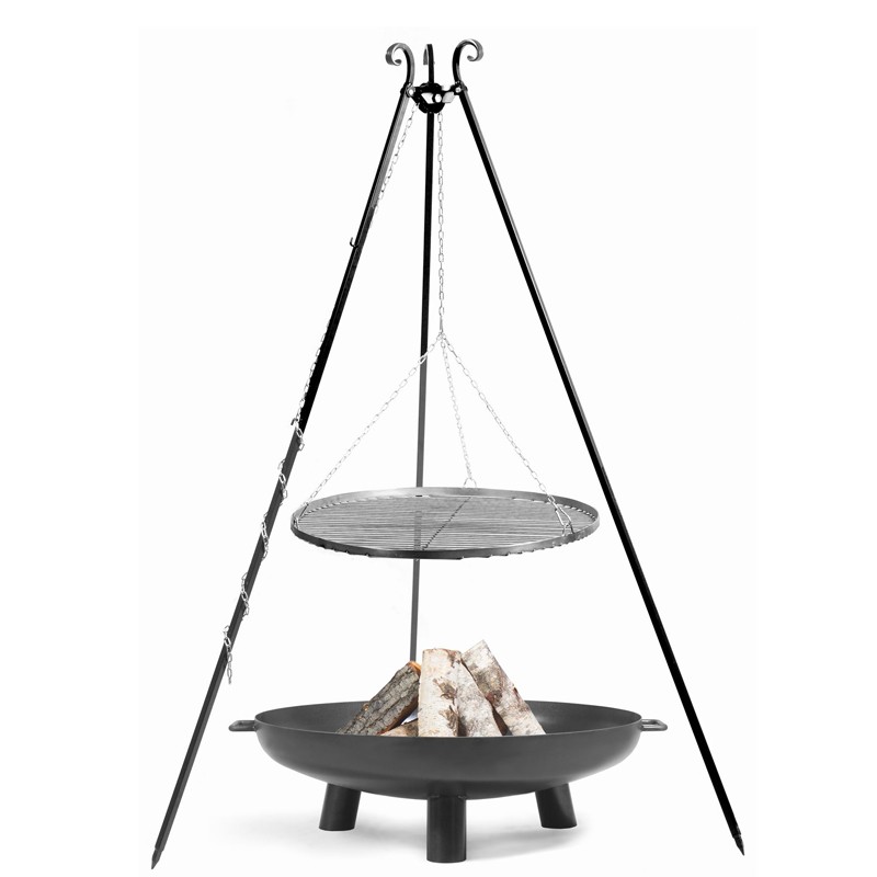 Zestaw palenisko Bali 80 cm + trójnóg 180 cm + ruszt stal czarna 70 cm CookKing Zestaw palenisko Bali 80 cm + trójnóg 180 cm + ruszt stal czarna 70 cm CookKing