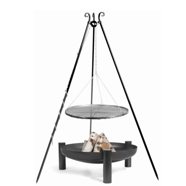Zestaw palenisko Palma 70 cm + trójnóg 180 cm + ruszt stal czarna 60 cm CookKing