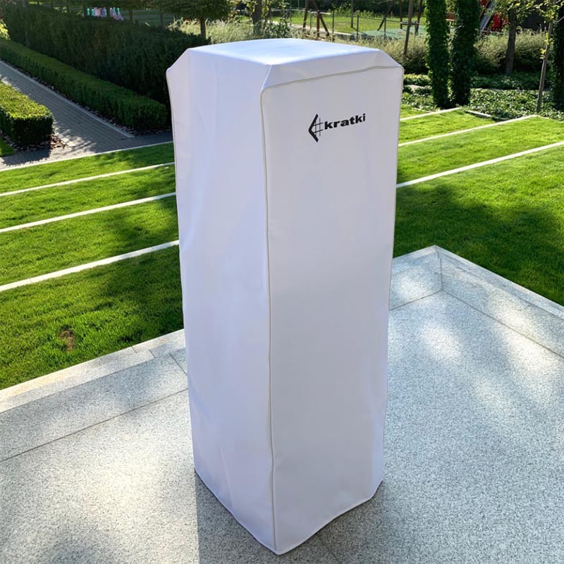 Biały (logo czarne) pokrowiec do ogrzewacza Patio Kratki