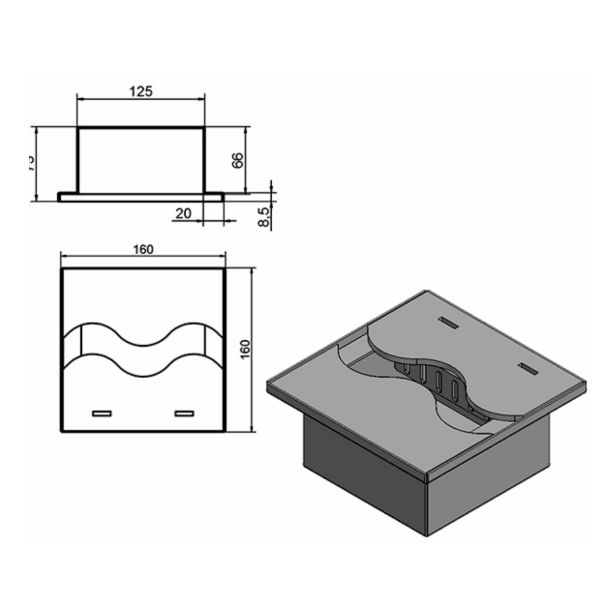 Wkład na bioetanol Fala 160×160 INOX Kami