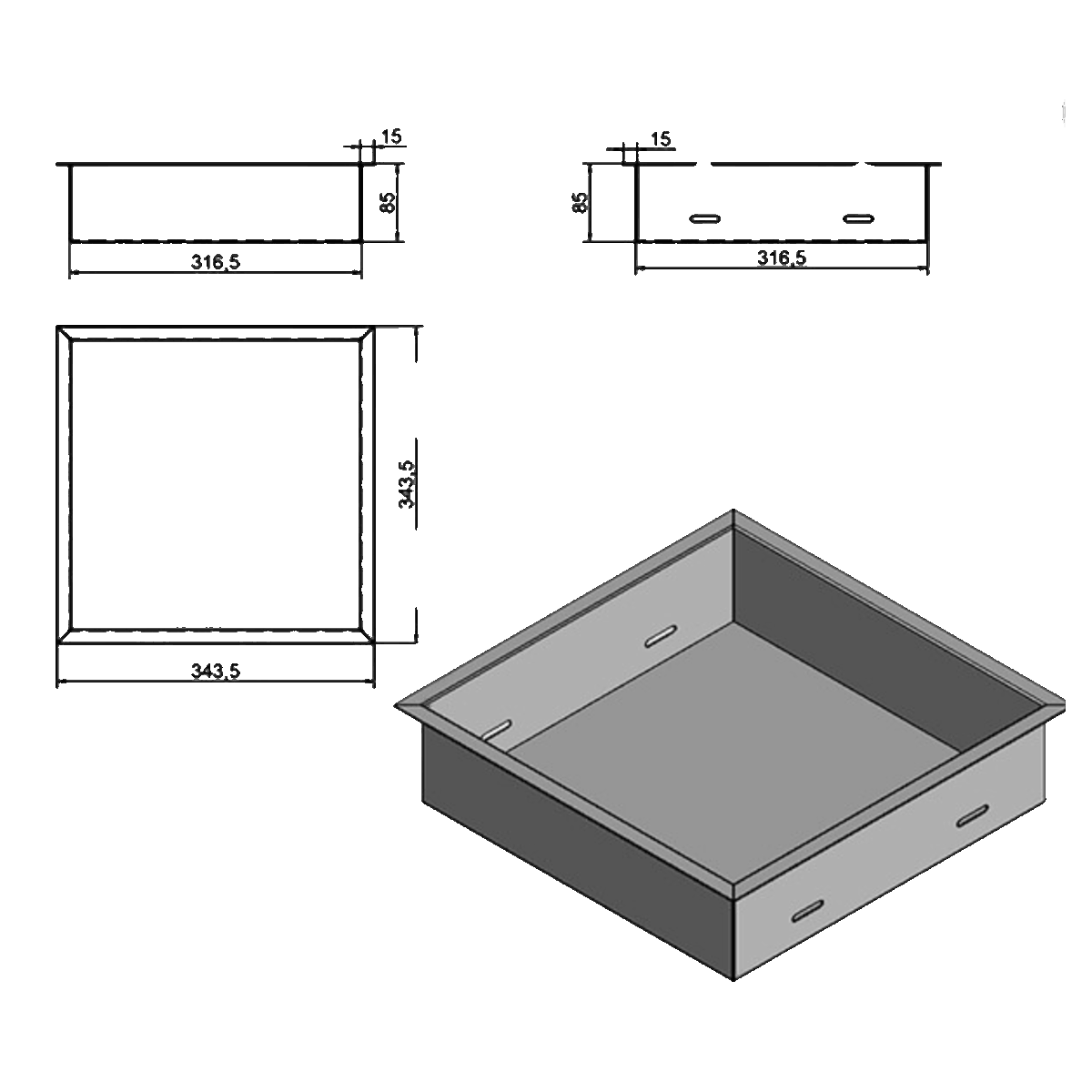 Wkład na bioetanol Fala 345×345 niesymetryczny inox Kami