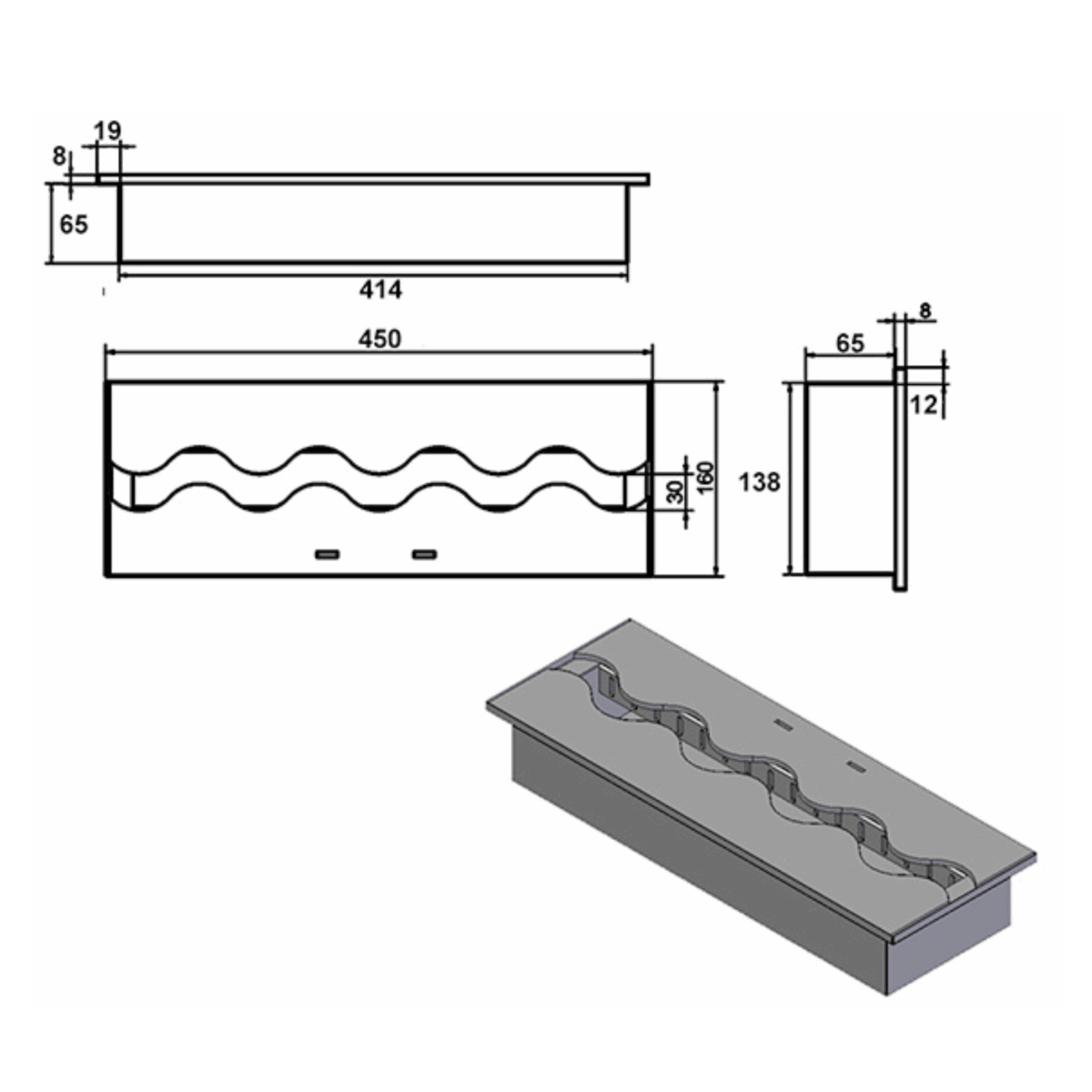 Wkład na bioetanol Fala 450×160 inox Kami