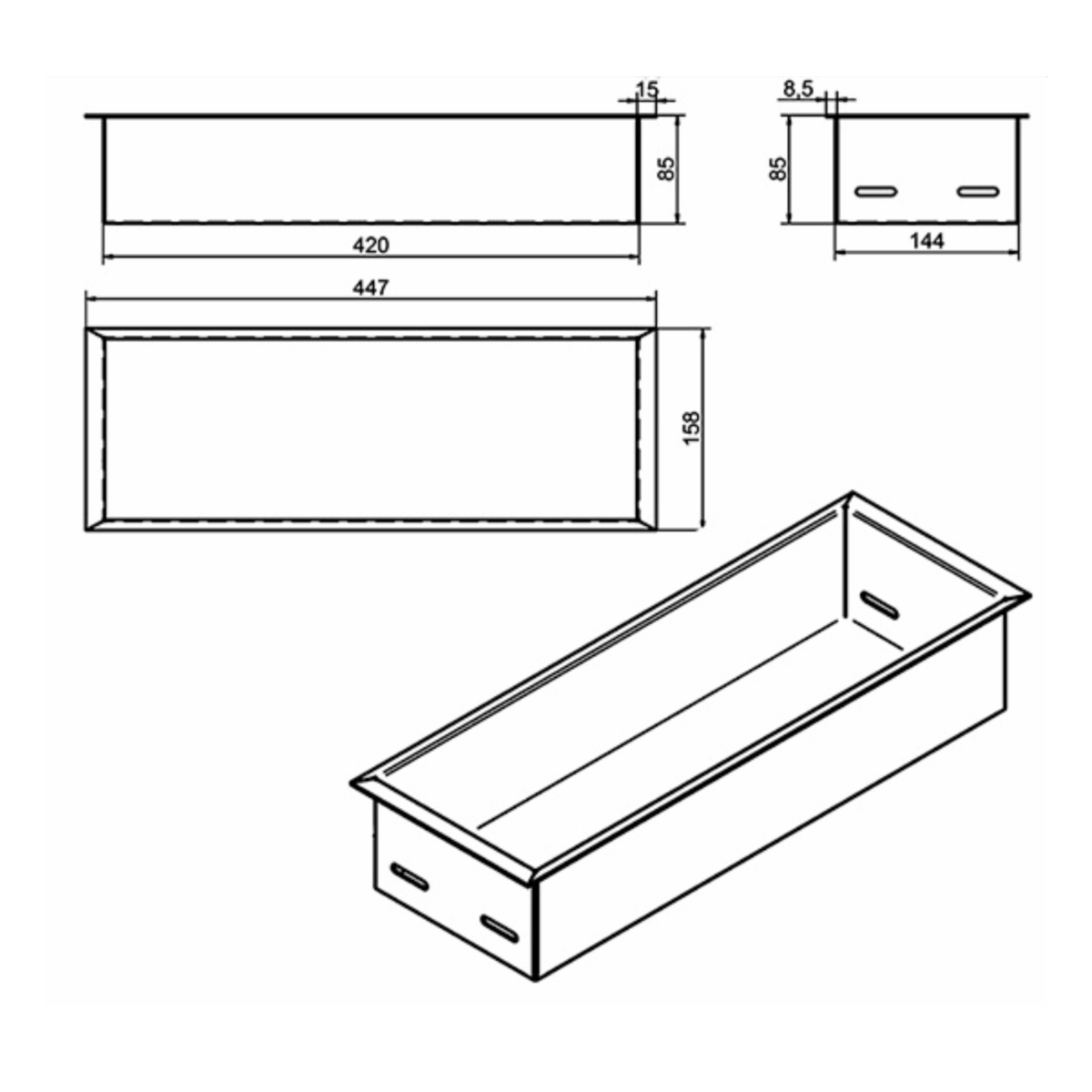 Wkład na bioetanol Fala 450×160 inox Kami