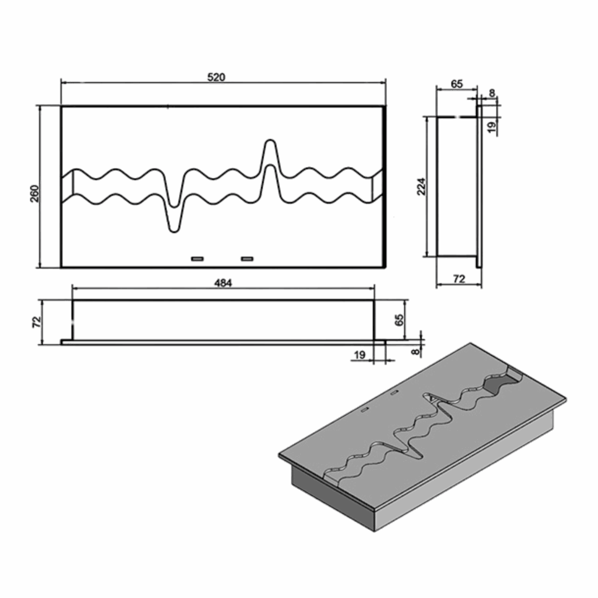 Wkład na bioetanol Fala 520×260 niesymetryczny czarny Kami