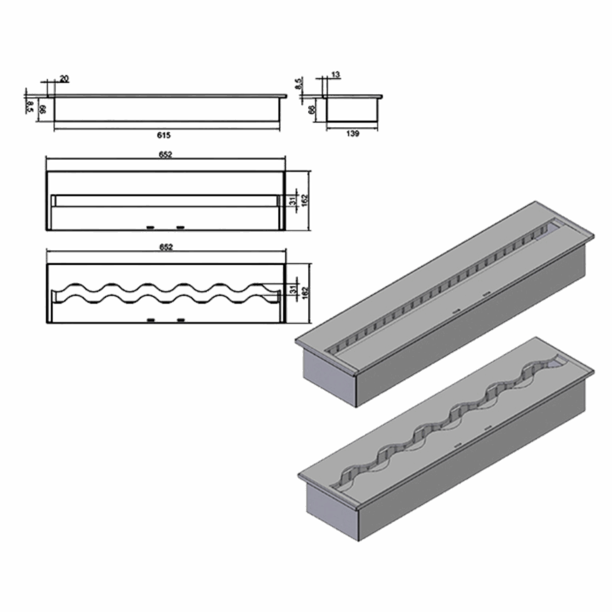 Wkład na bioetanol Fala 650×160 czarny Kami