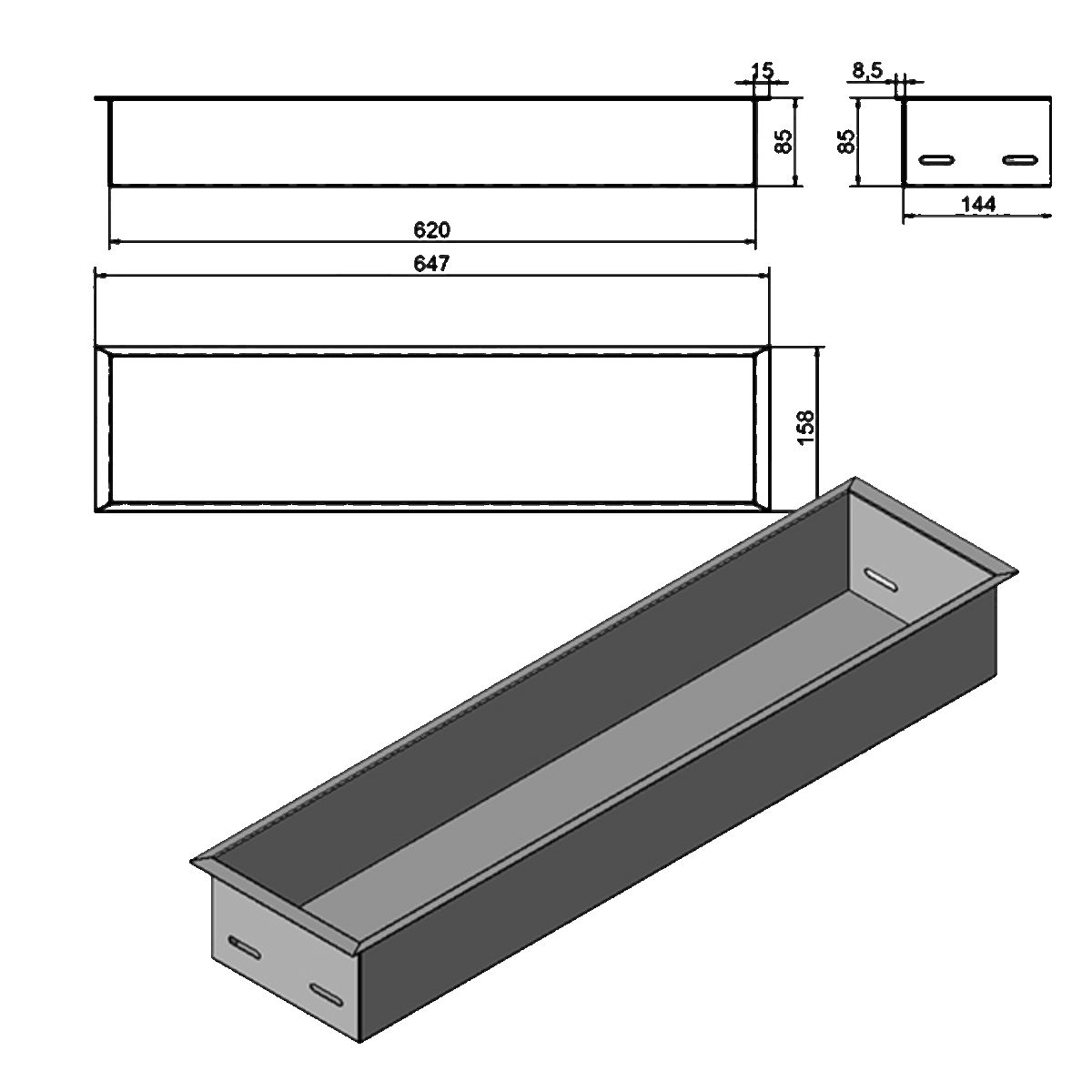 Wkład na bioetanol Linia 650×160 inox Kami