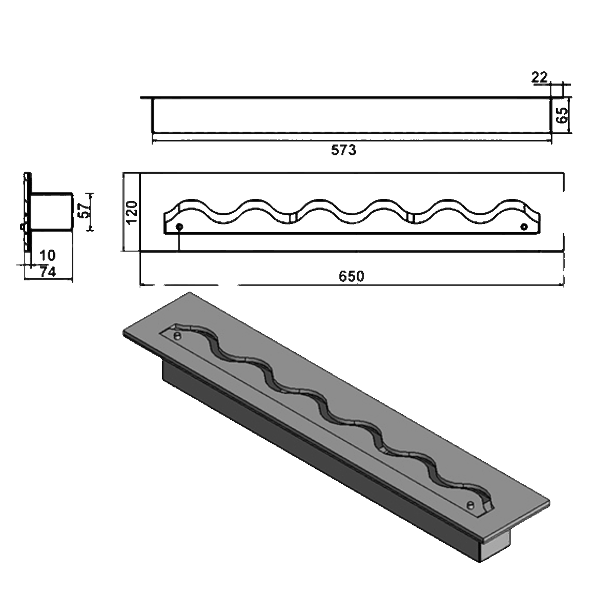 Wkład na bioetanol Fala 650×120 inox Kami