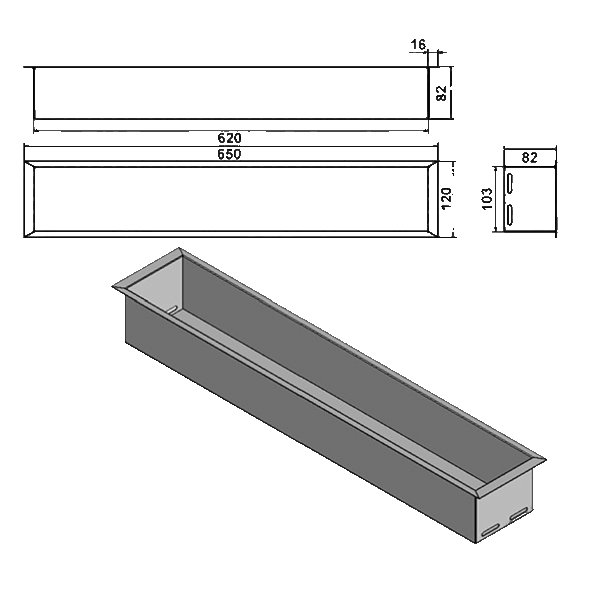 Wkład na bioetanol Fala 650×120 inox Kami