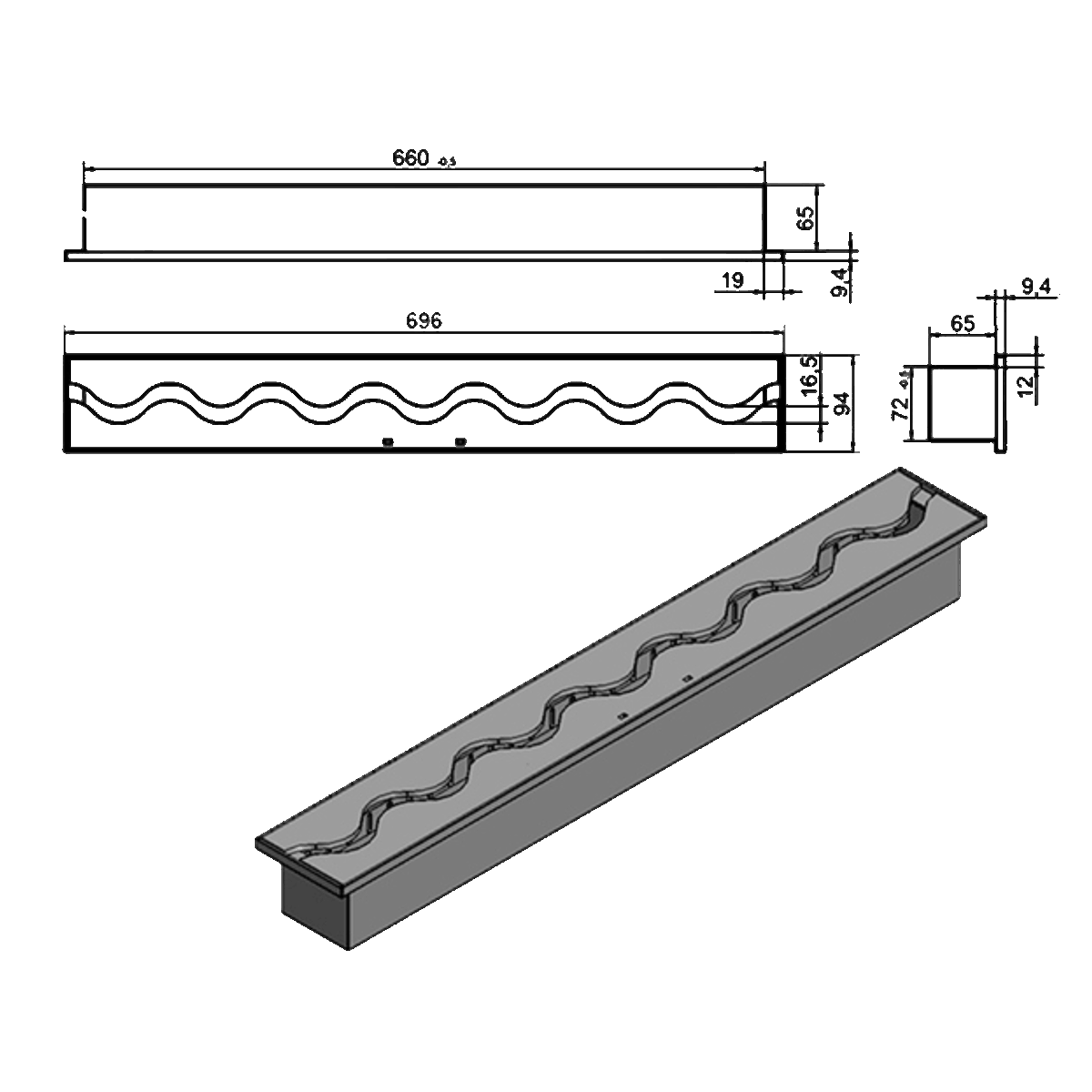 Wkład na bioetanol Fala 700×95 czarny Kami