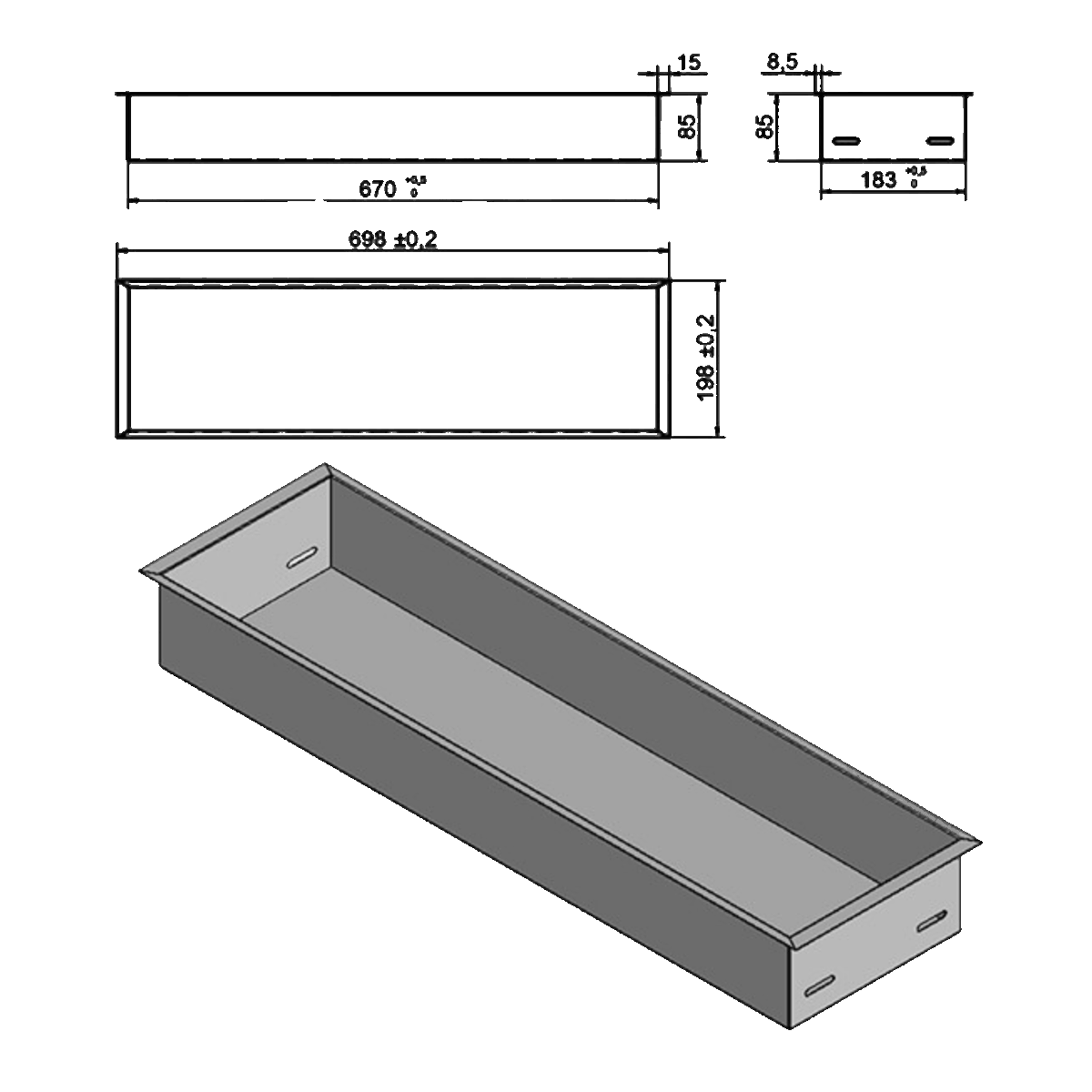 Wkład na bioetanol Linia 700×200 inox Kami
