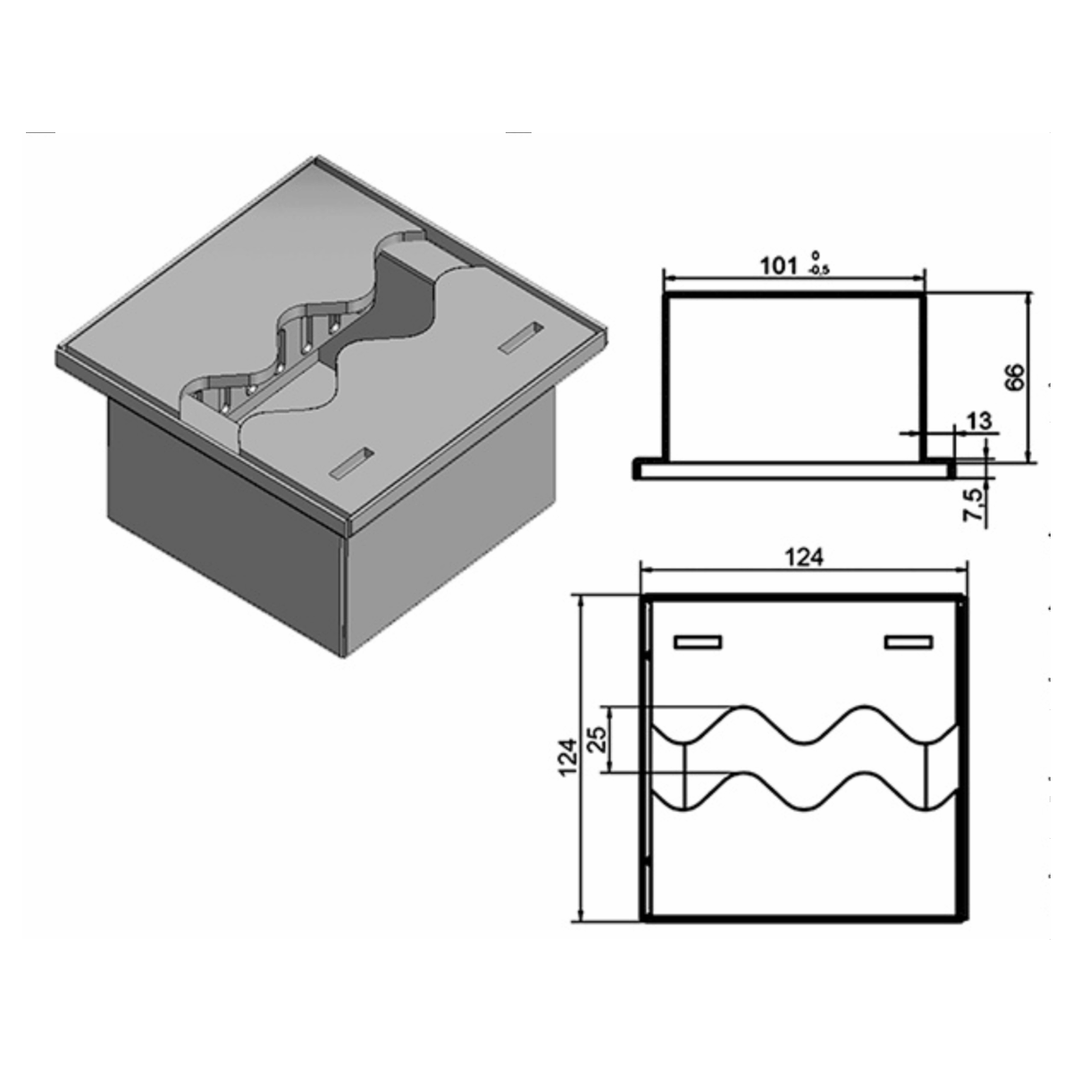 Wkład na bioetanol Fala 125×125 inox Kami
