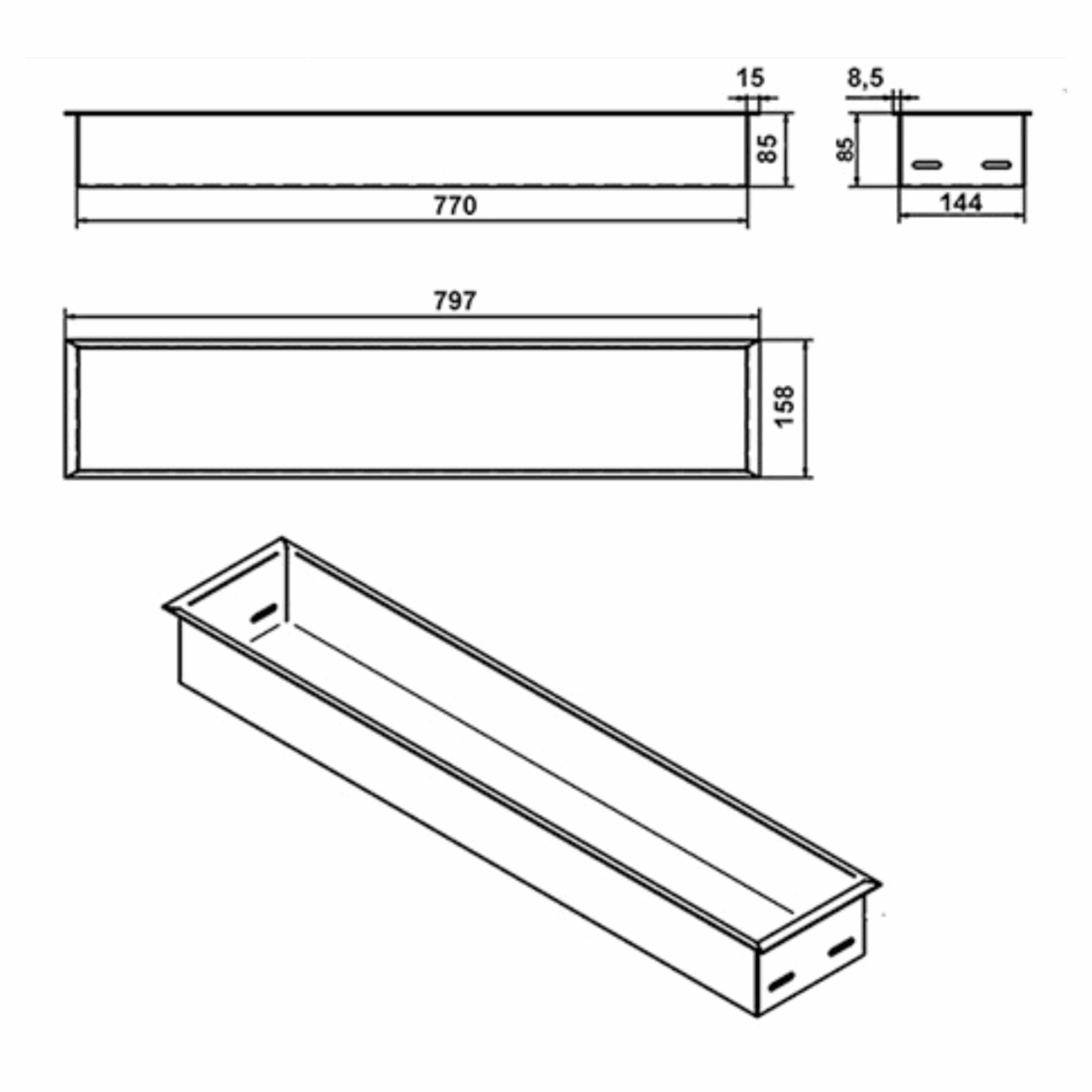 Wkład na bioetanol Fala 800×160 czarny Kami