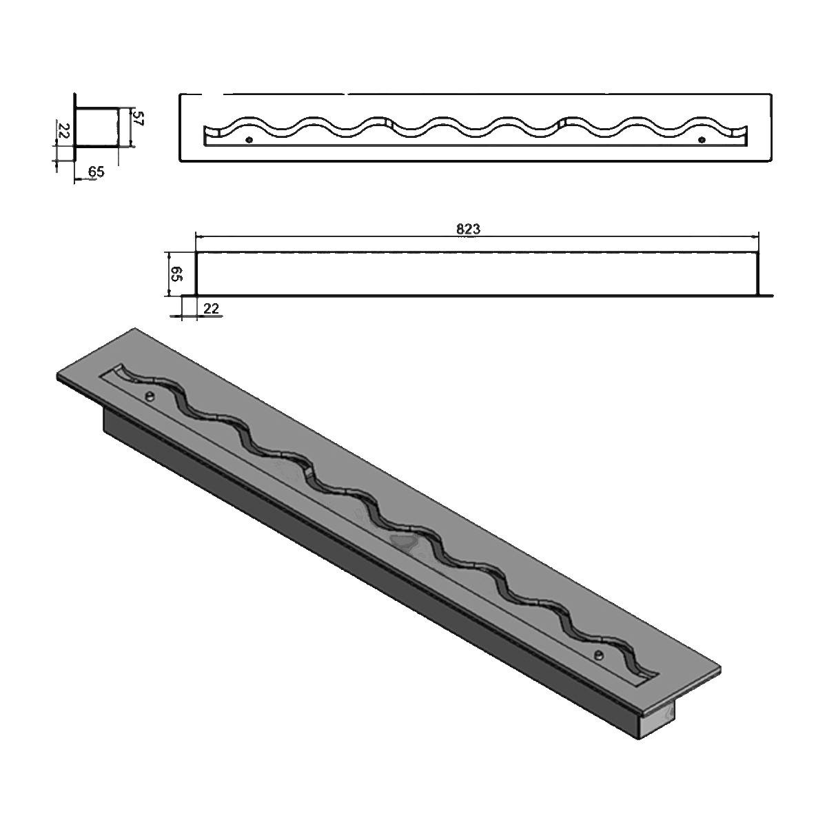 Wkład na bioetanol Fala 900×120 inox Kami