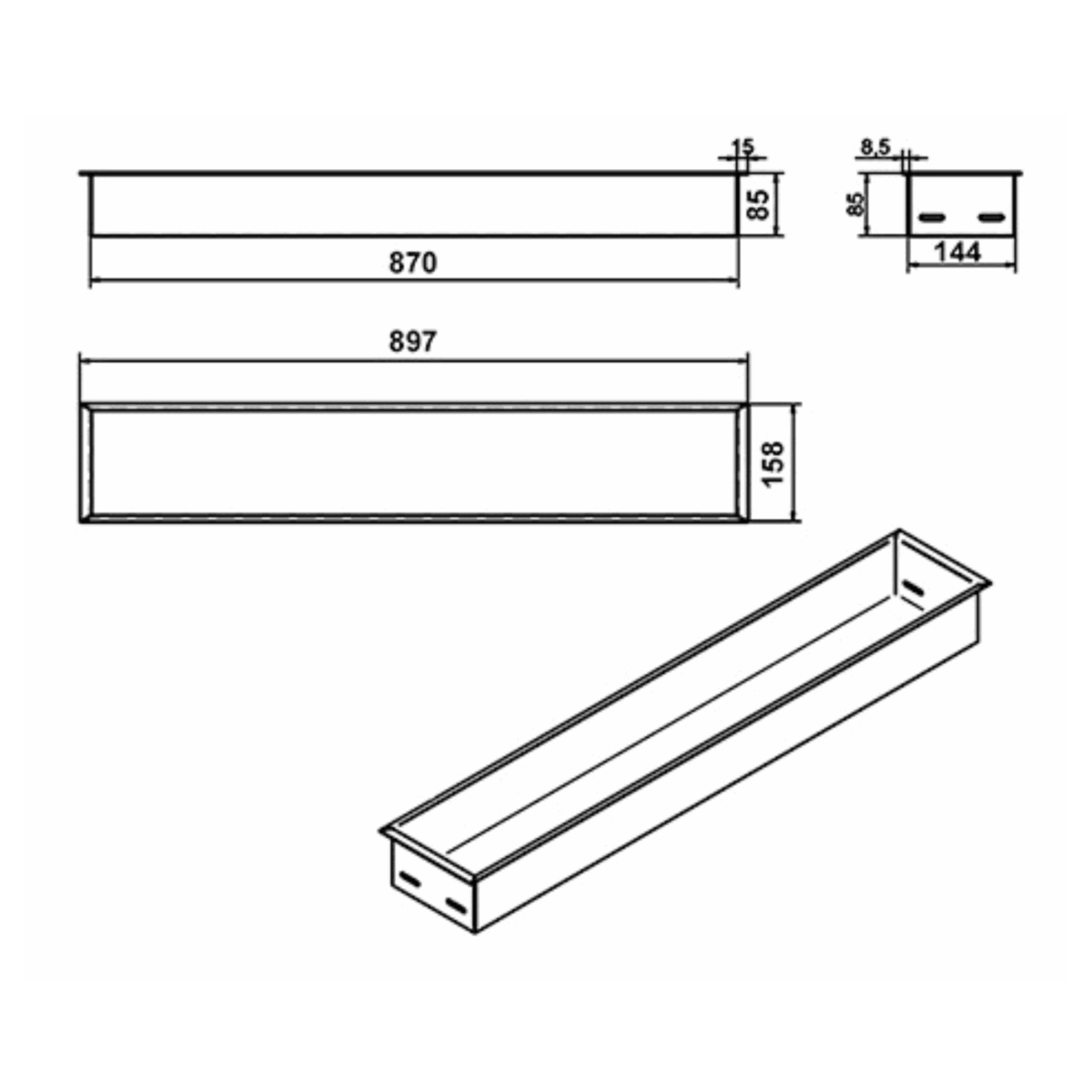 Wkład na bioetanol Linia 900×160 czarny Kami