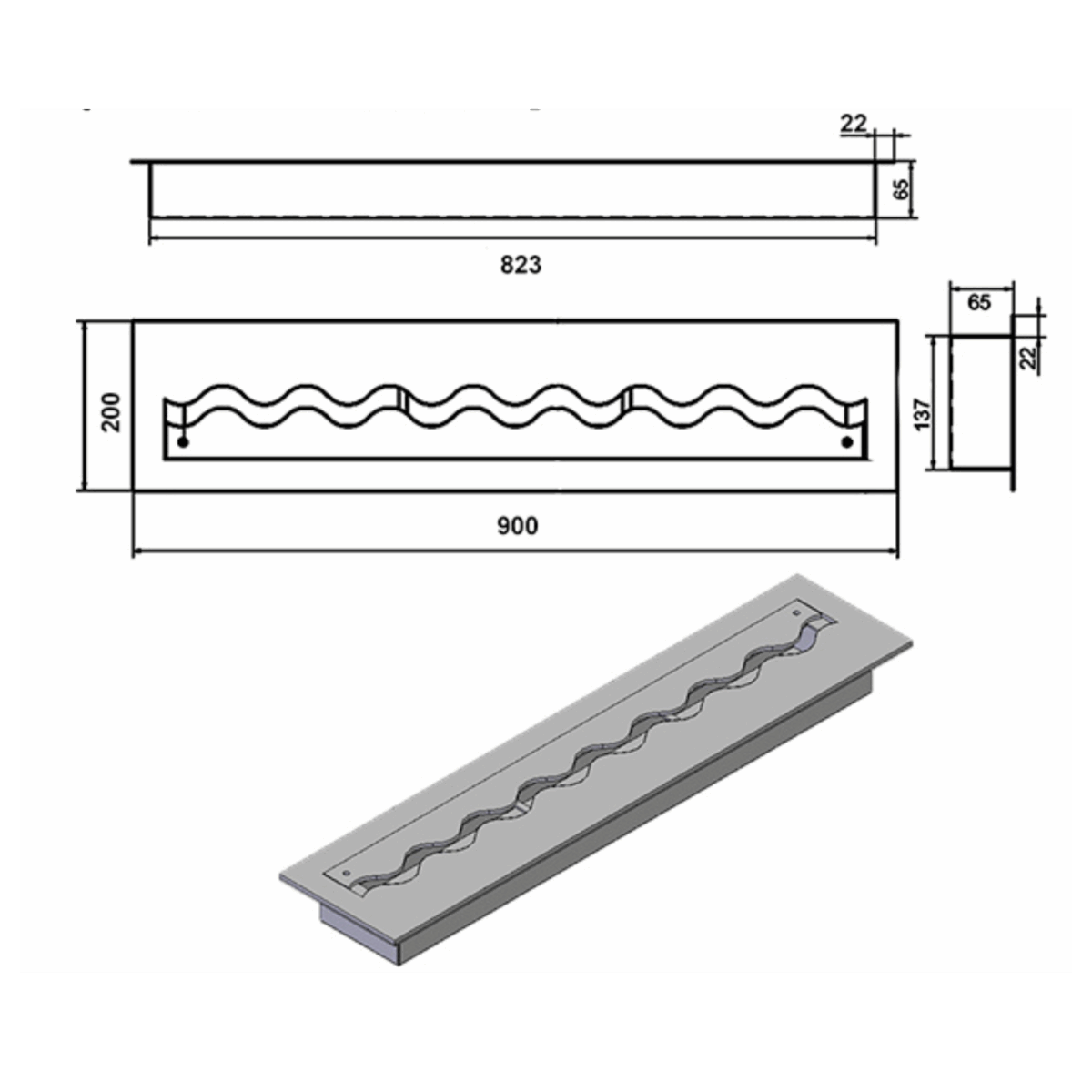 Wkład na bioetanol Linia 900×200 czarny Kami