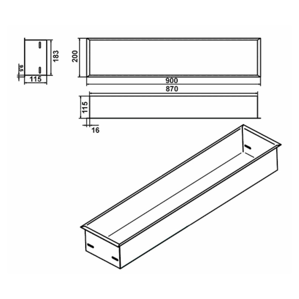 Wkład na bioetanol Linia 900×200 czarny Kami