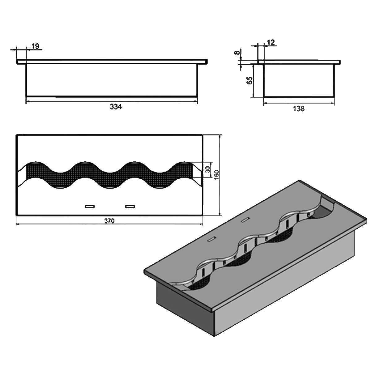 Wkład na bioetanol Fala 370×160 inox Kami