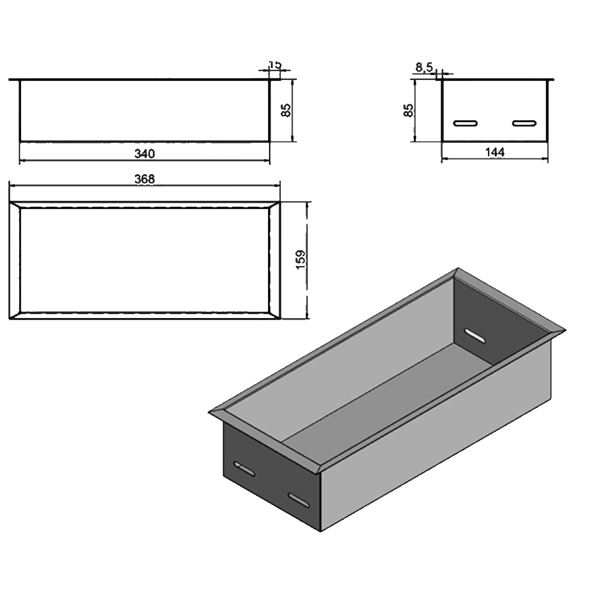 Wkład na bioetanol Fala 370×160 inox Kami
