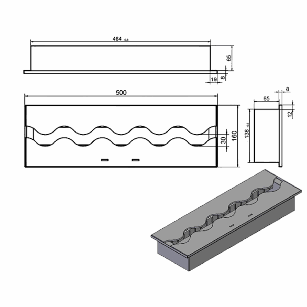 Wkład na bioetanol Fala 500×160 inox Kami