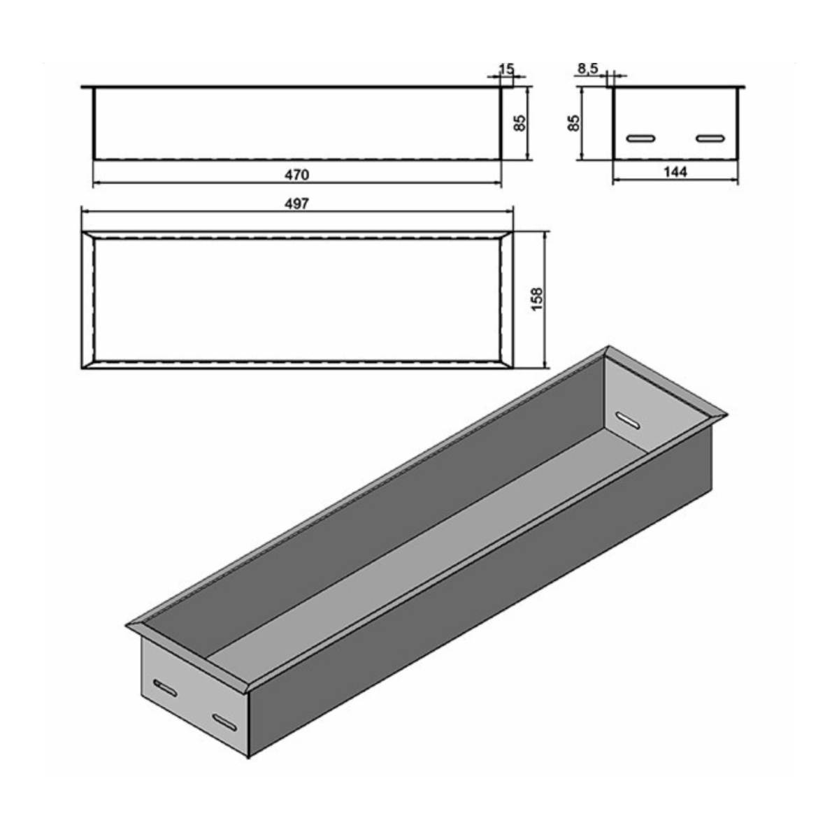 Wkład na bioetanol Fala 500×160 inox Kami