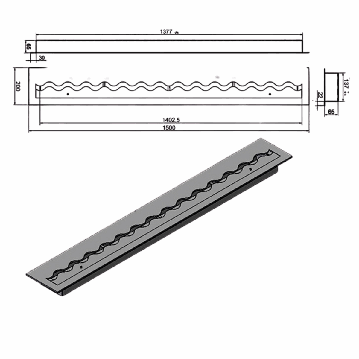 Wkład na bioetanol Linia 1500×200 inox Kami