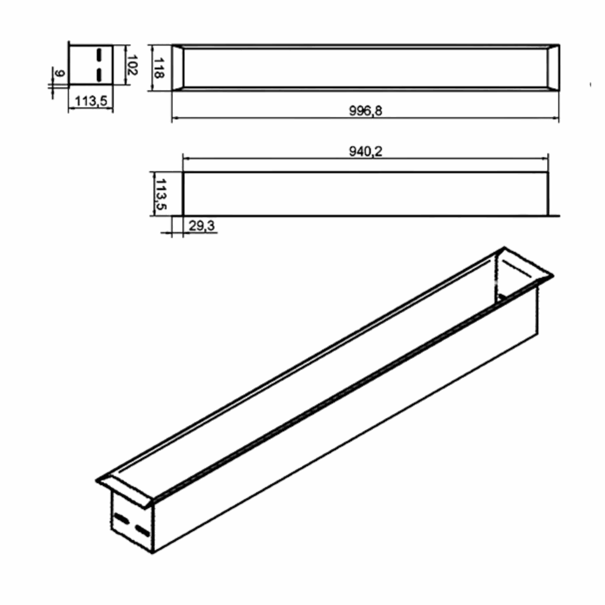 Wkład na bioetanol Fala 1000×120 inox Kami