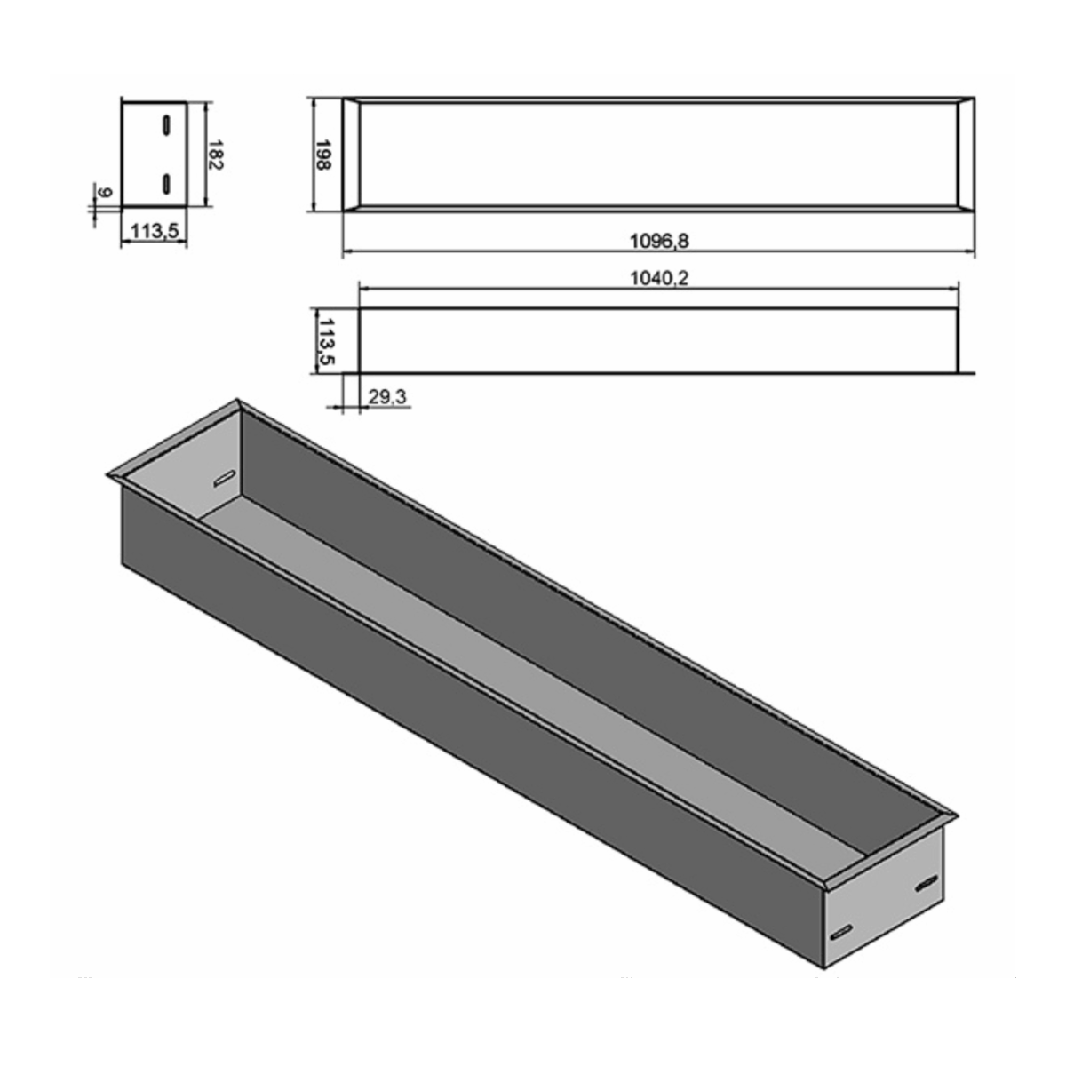 Wkład na bioetanol Fala 1100×200 inox Kami