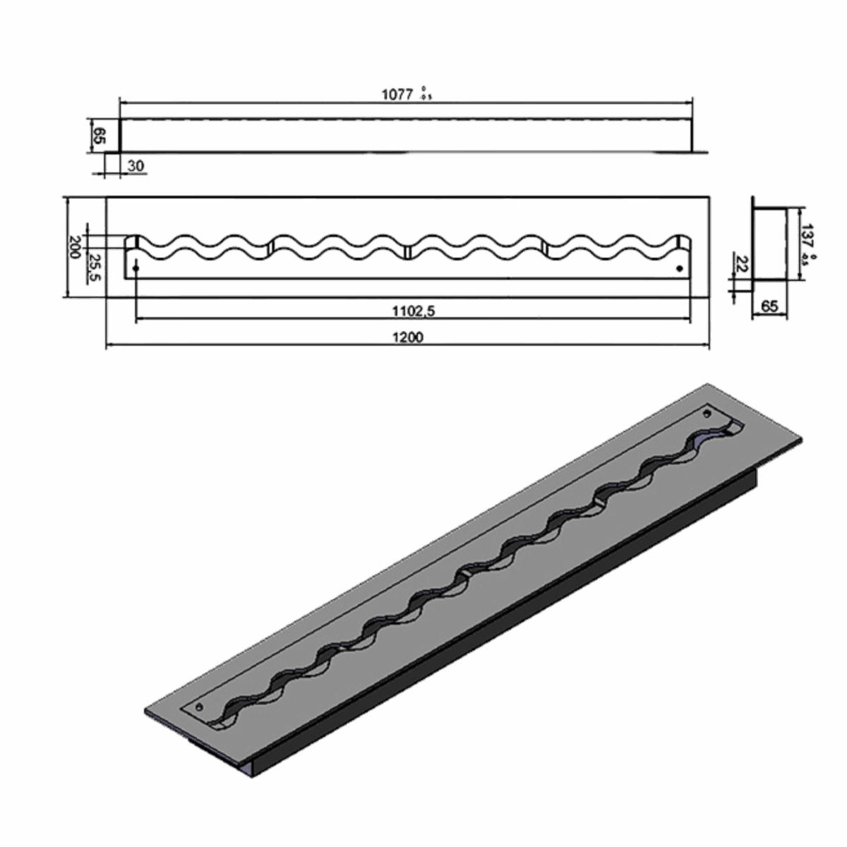 Wkład na bioetanol Linia 1300×200 czarny Kami