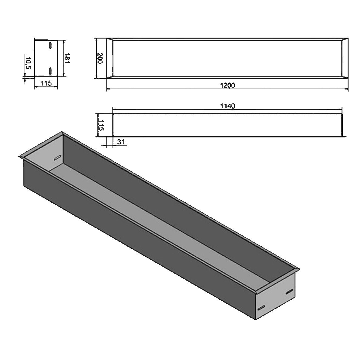 Wkład na bioetanol Fala 1200×200 czarny Kami