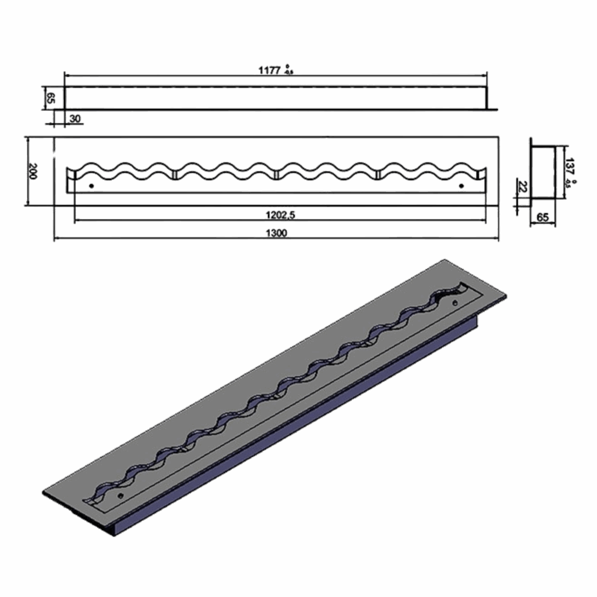 Wkład na bioetanol Fala 1300×200 czarny Kami