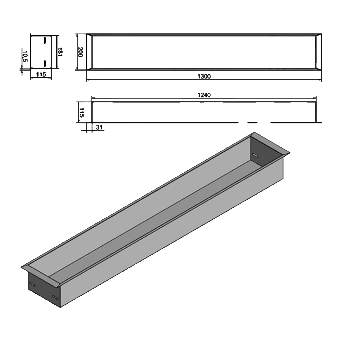 Wkład na bioetanol Fala 1300×200 czarny Kami