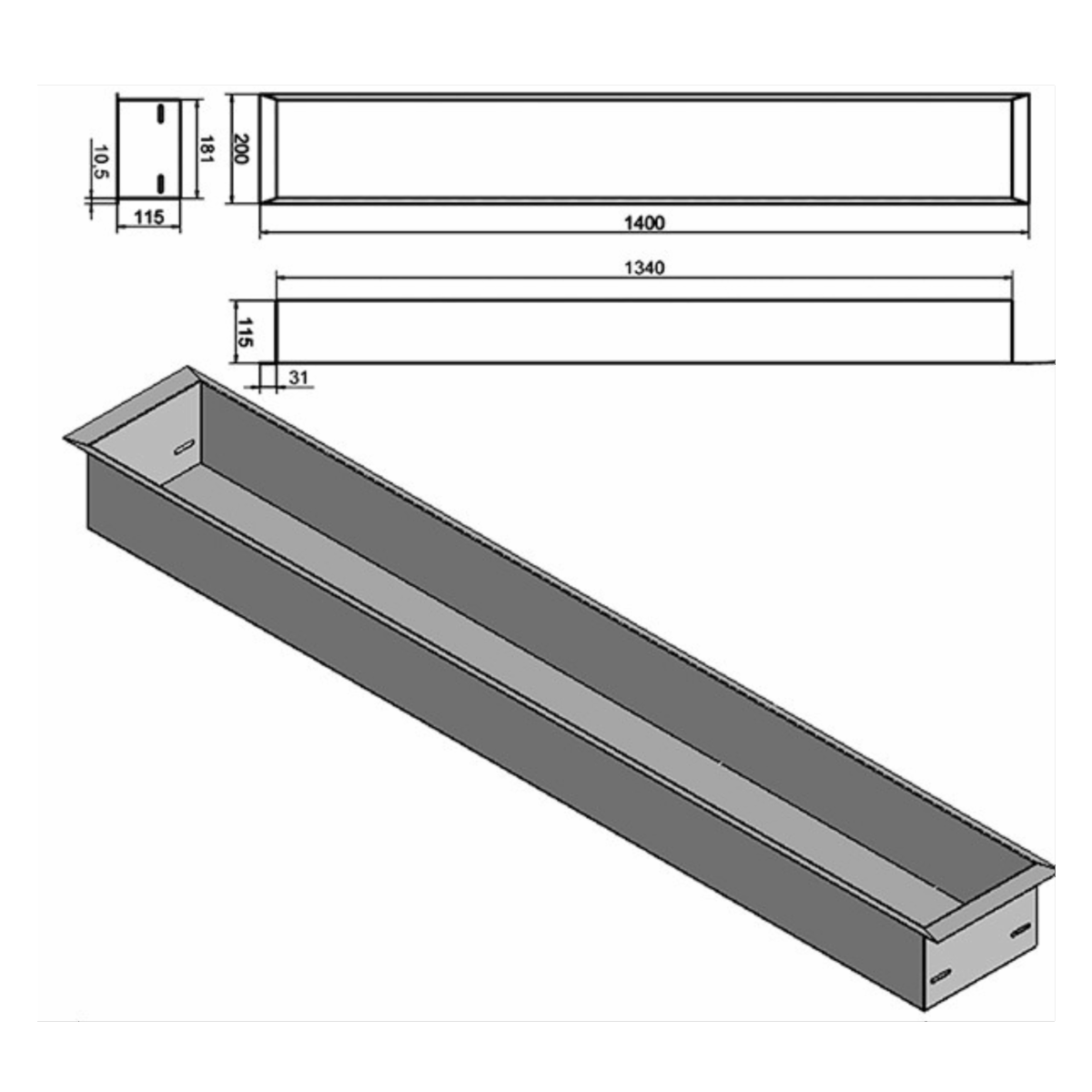 Wkład na bioetanol Linia 1400×200 czarny Kami