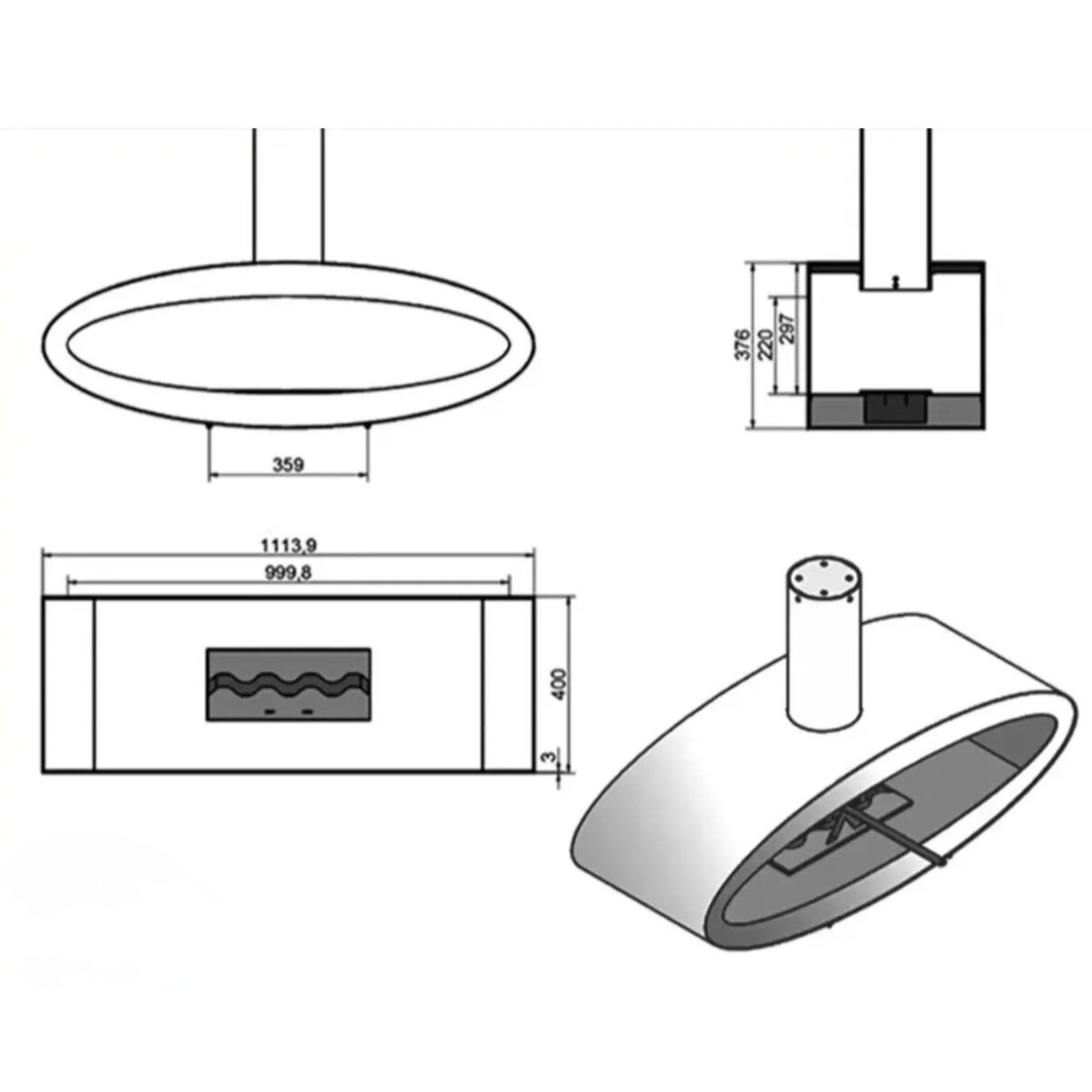 Biokominek wiszący Meru Tube White Kami