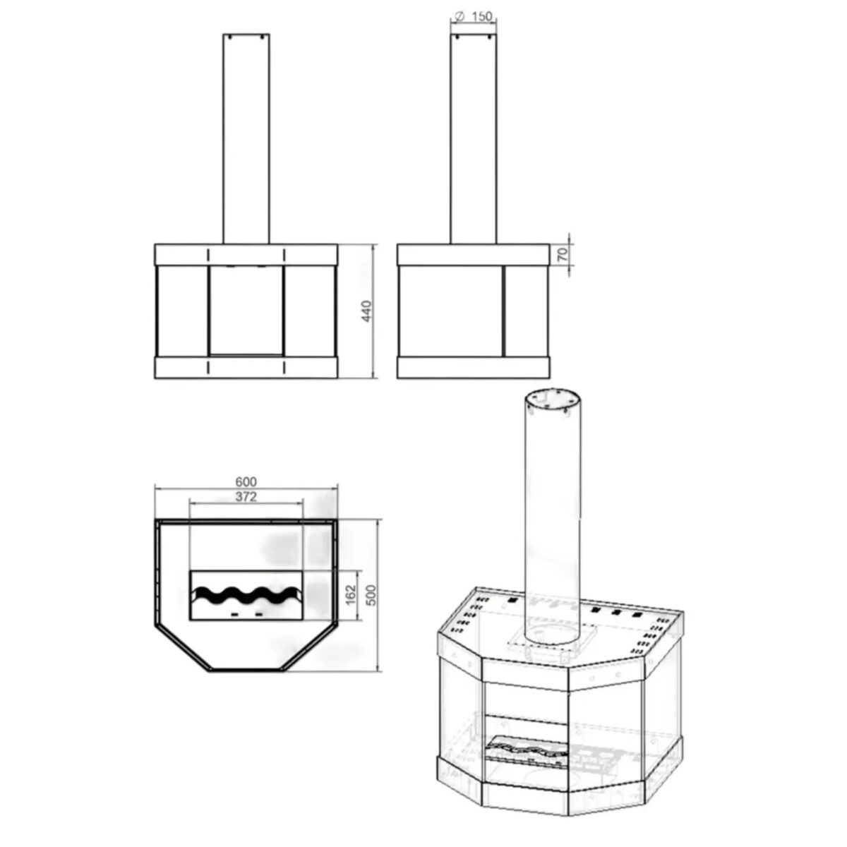 Biokominek wiszący Coccola Tube Glass White Kami