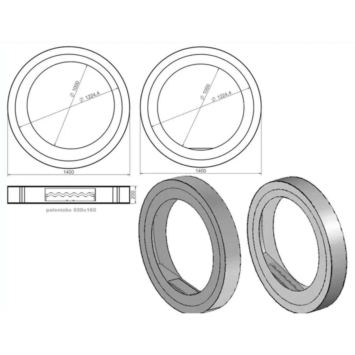 Biokominek wolnostojący Erta 1400 Asymmetric Kami