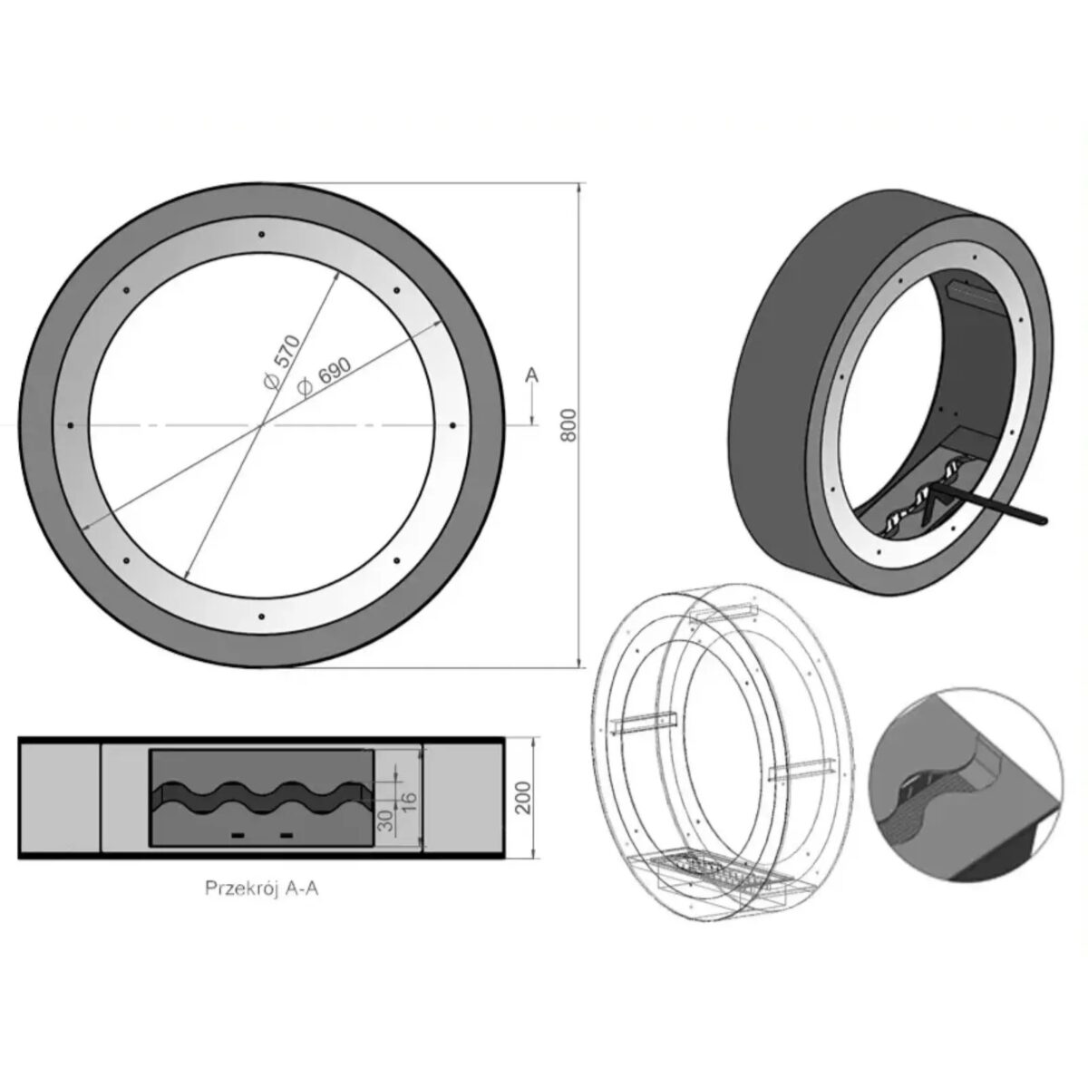 Biokominek wolnostojący Erta 80 Symmetric Kami