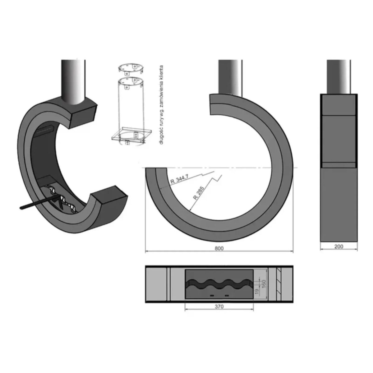 Biokominek wiszący Erta 80 3/4 Tube White Kami