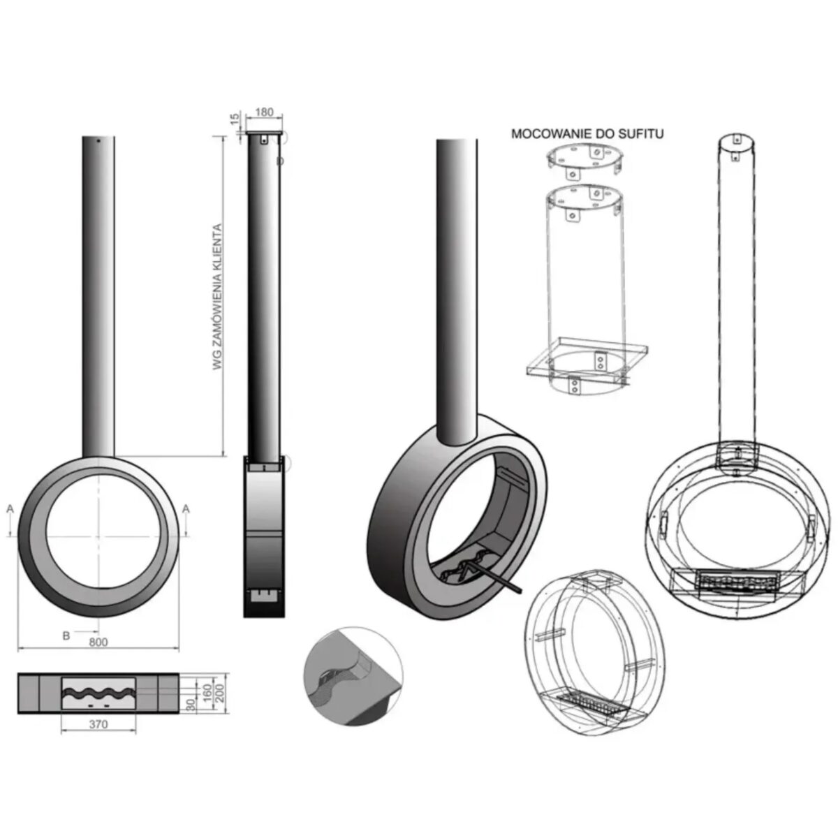 Biokominek wiszący Erta Tube Kami